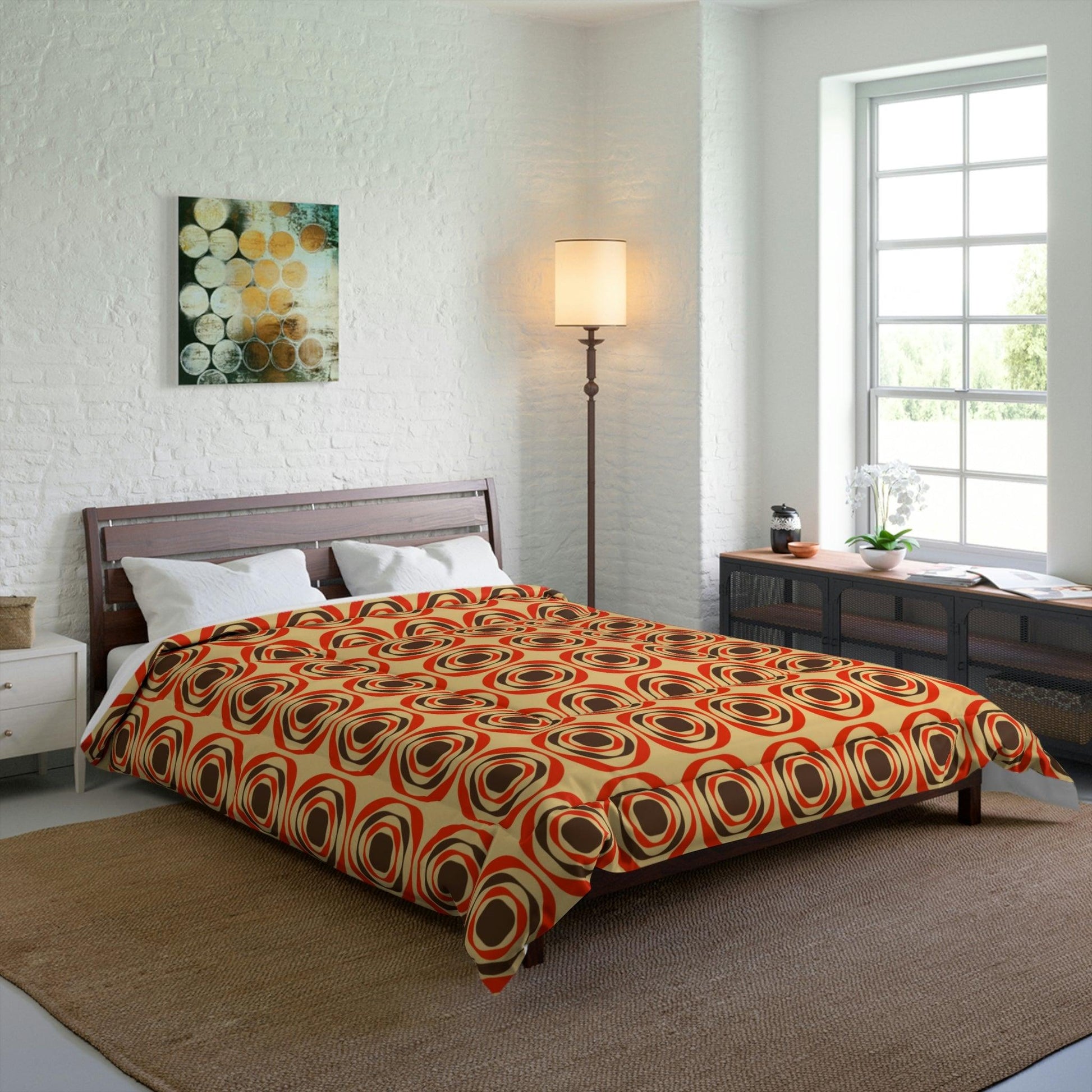 Retro 60s 70s Funky Mid Century Mod Geo Brown & Orange Comforter | lovevisionkarma.com