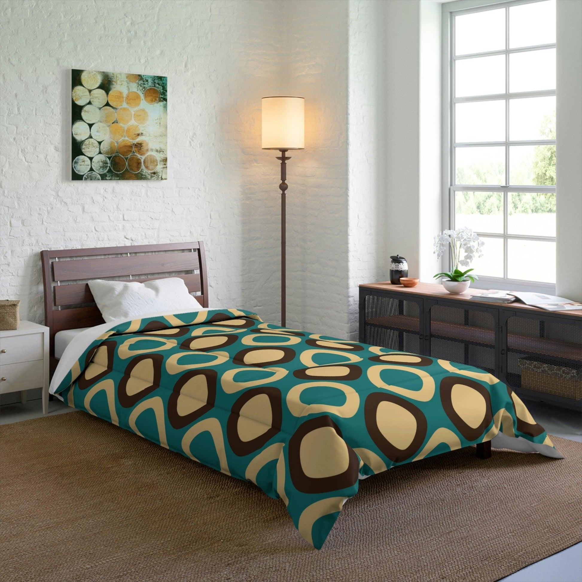 Retro Mod Squares MCM Blue Comforter | lovevisionkarma.com