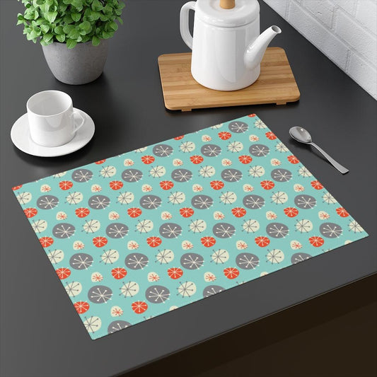 Mid Century Starburst Blue, Grey & Orange Placemat | lovevisionkarma.com