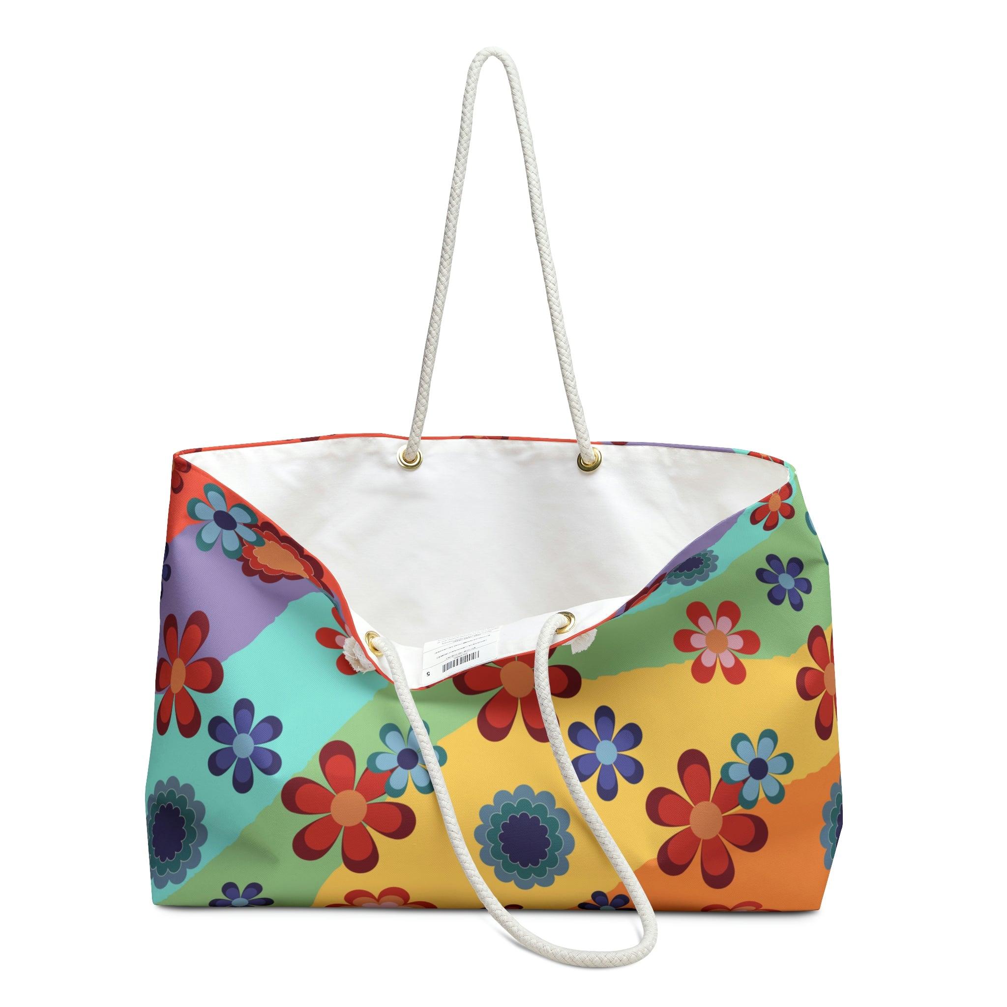Groovy Flowers Colorful Rainbow Hippie Weekender Bag | lovevisionkarma.com