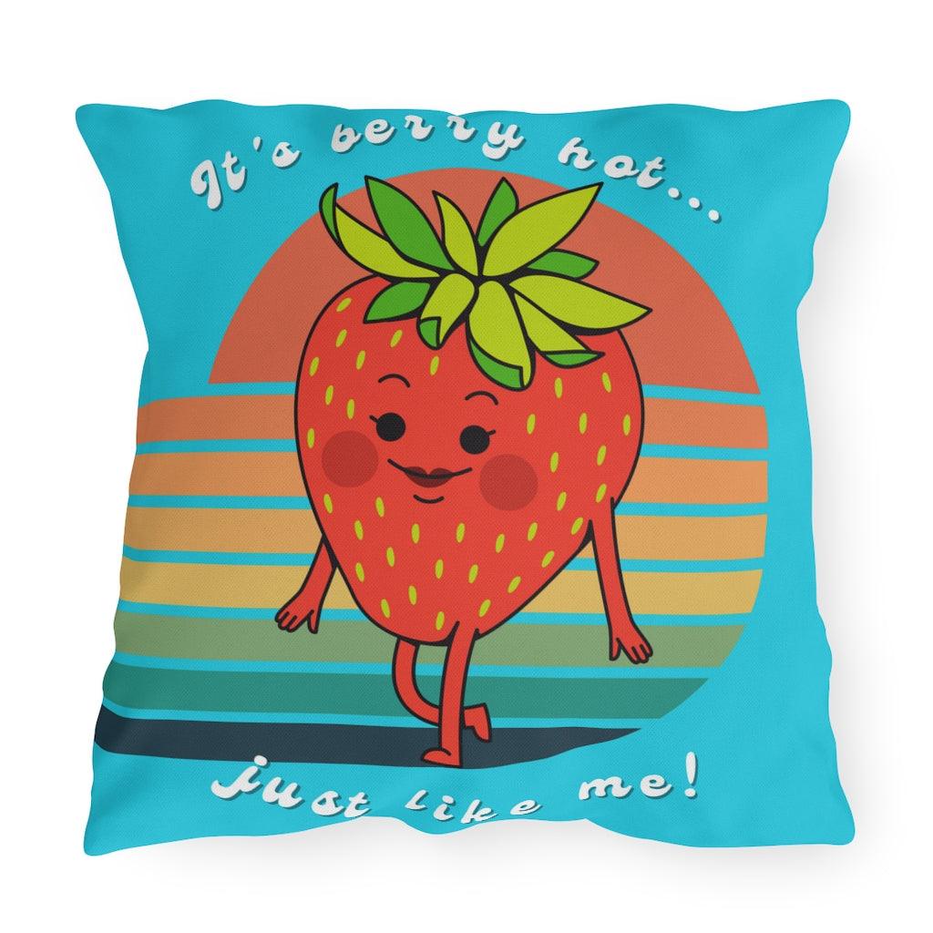 "Berry Hot" Cute Strawberry Retro Outdoor Pillow | lovevisionkarma.com