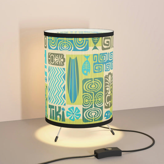 Retro Tiki 60's Mid Century Mod Green and Blue Tabletop Tripod Lamp | lovevisionkarma.com