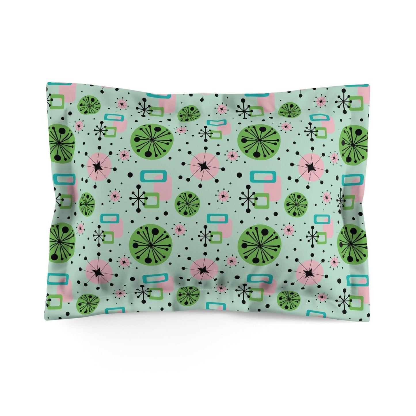 Retro 50's Atomic Burst Mid Century Mod Green, Pink & Blue Pillow Sham | lovevisionkarma.com