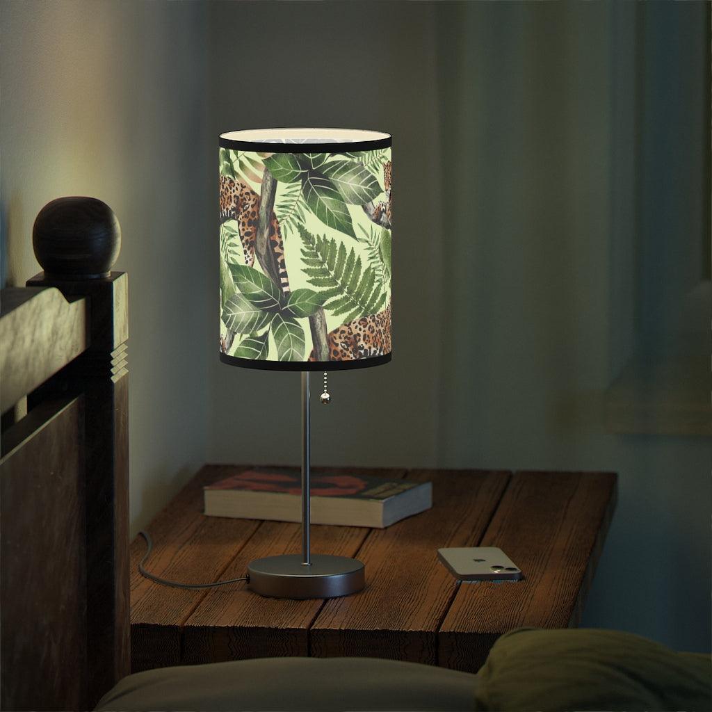Retro Jungle Cat Jaguar & Tropical Leaves Boho MCM Tabletop Lamp | lovevisionkarma.com