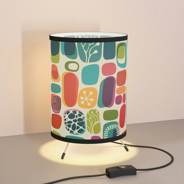 Retro 50s 60s Mid Century Mod Vibrant Abstract Tabletop Tripod Lamp | lovevisionkarma.com