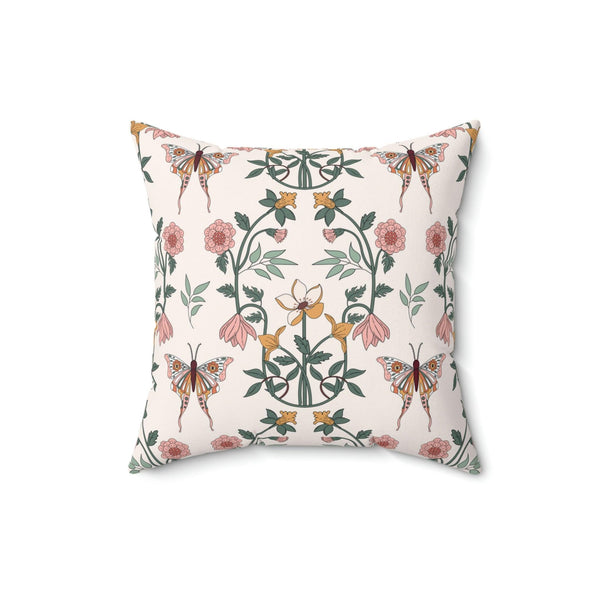 Boho Chic Florals and Moth Cottagecore Multicolor Throw Pillow | lovevisionkarma.com