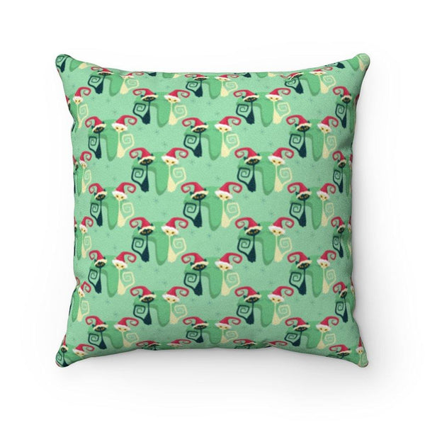 Atomic Christmas Cats Retro Mid Century Green Pillow | lovevisionkarma.com