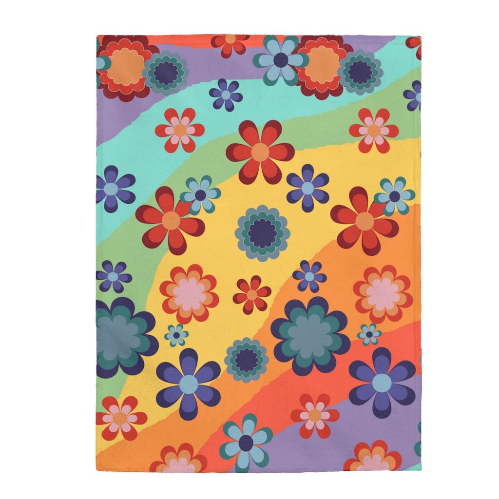 Groovy 60s 70s Flowers Colorful Mid Century Hippie Velveteen Lightweight Blanket | lovevisionkarma.com