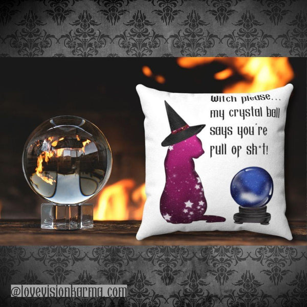 "Witch Please" Halloween Pillow Cat & Crystal Ball Goth Glam | lovevisionkarma.com