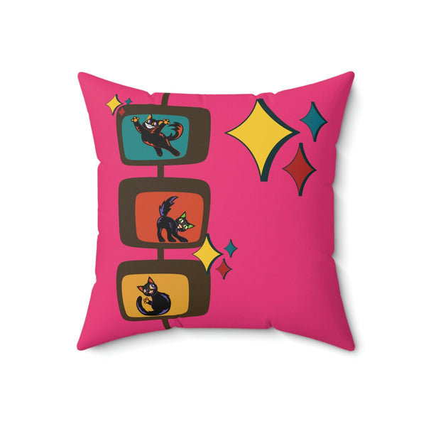 Retro Kitsch Cats Mid Century Atomic Burst Pink Pillow | lovevisionkarma.com