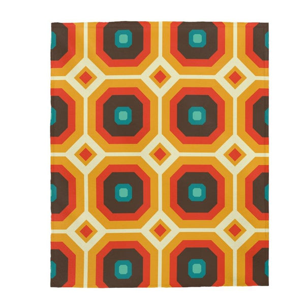 Retro 60's Geometric Brown Orange Mid Century Modern Velveteen Lightweight Blanket | lovevisionkarma.com