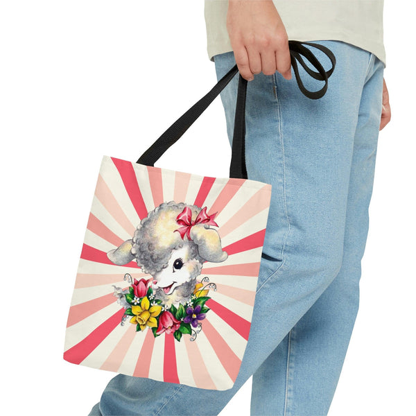 Vintage Kitsch Lamb Easter Retro MCM Colorful Tote Bag | lovevisionkarma.com