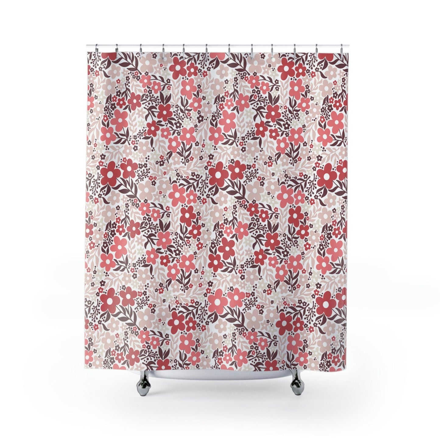 Retro Minimalist Flowers Mid Century Coral Shower Curtain | lovevisionkarma.com