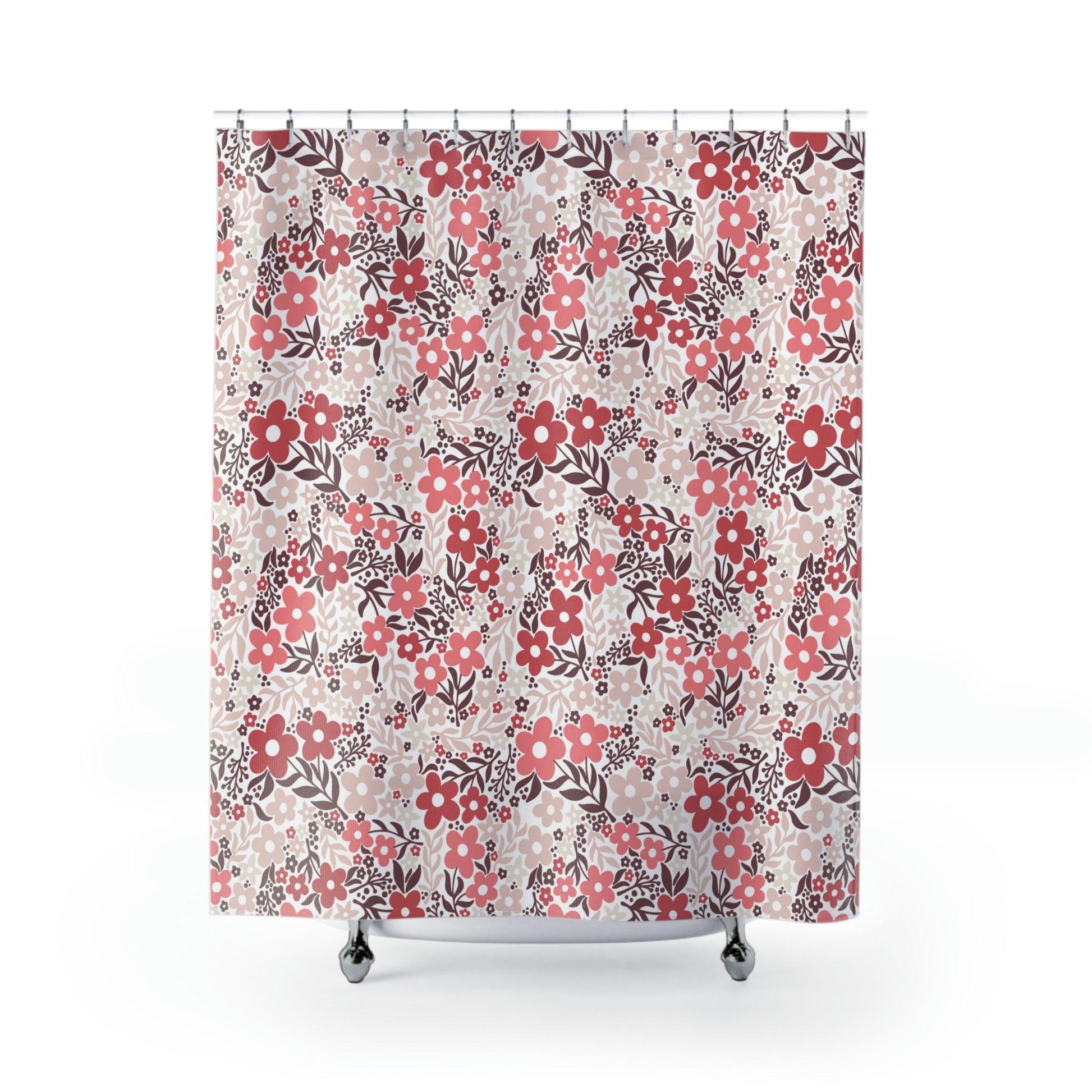 Retro Minimalist Flowers Mid Century Coral Shower Curtain | lovevisionkarma.com