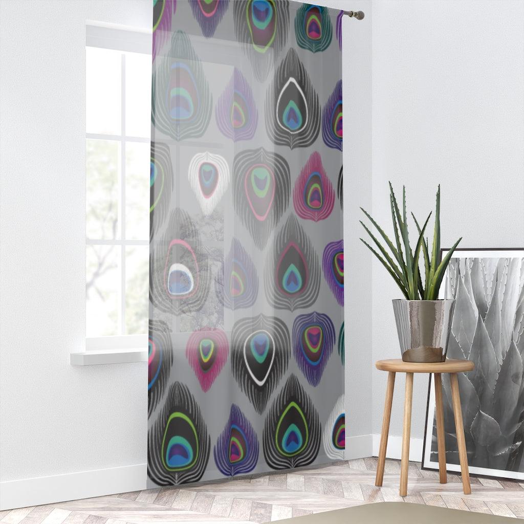 Boho Peacock Feather Colorful Sheer Window Curtain | lovevisionkarma.com