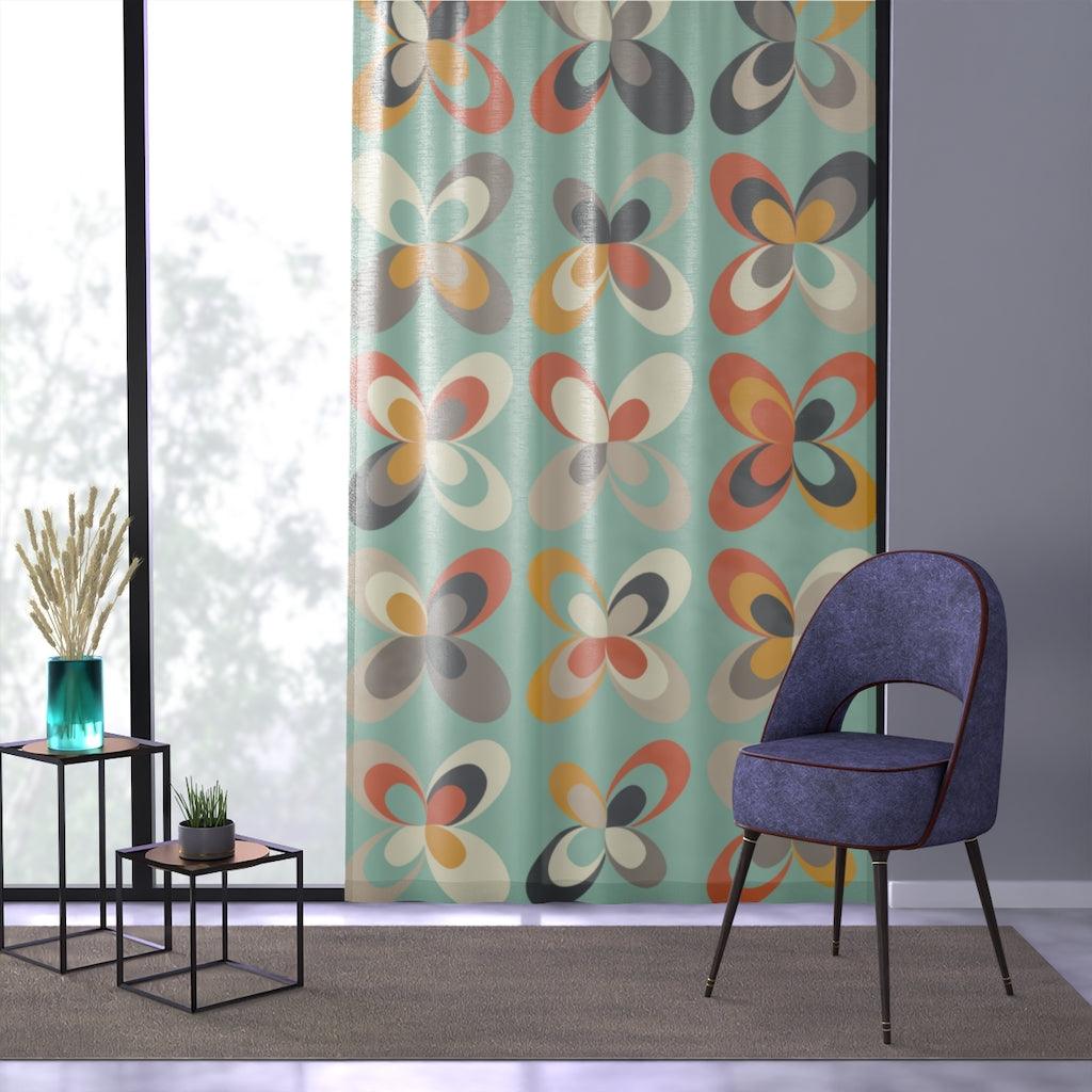 Retro MCM Scandi Leaves Mint Green Sheer Window Curtain | lovevisionkarma.com