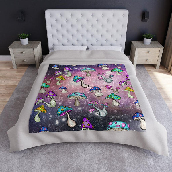 Trippy Mushroomcore Cosmic Colorful Crushed Velvet Blanket | lovevisionkarma.com