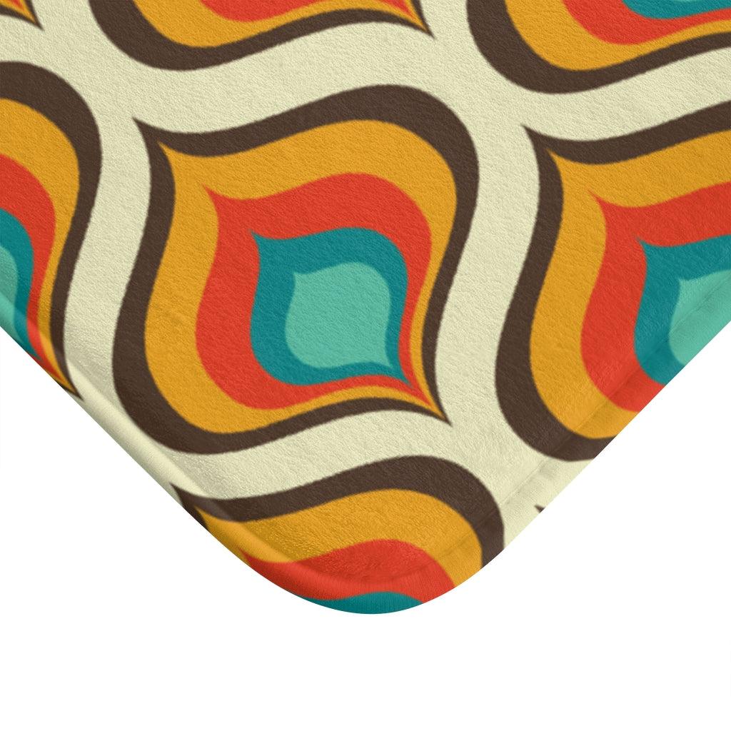 Retro 60s 70s Mid Century Geo Onion Blue & Orange Bath Mat | lovevisionkarma.com