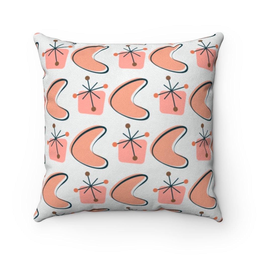Atomic Boomerangs & Starbursts Mid Century Mod Pink Pillow | lovevisionkarma.com