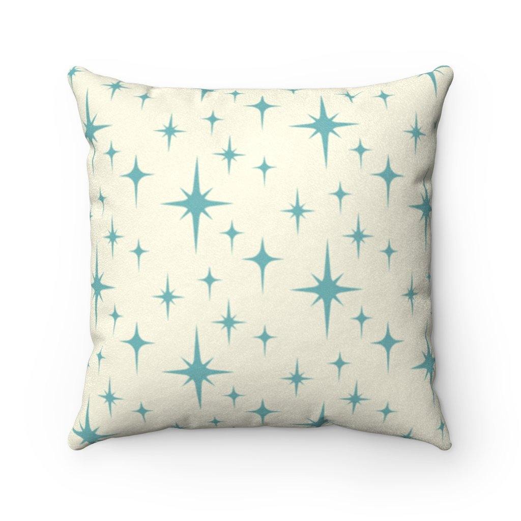 Retro Atomic Age MCM Blue Starburst Off-White Pillow | lovevisionkarma.com