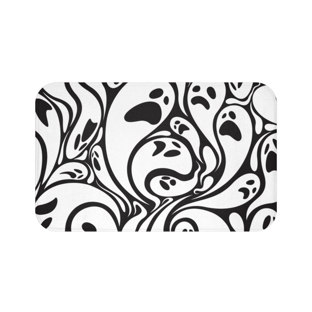 Spooky Swirling Ghosts, Halloween Black & White Bath Mat | lovevisionkarma.com