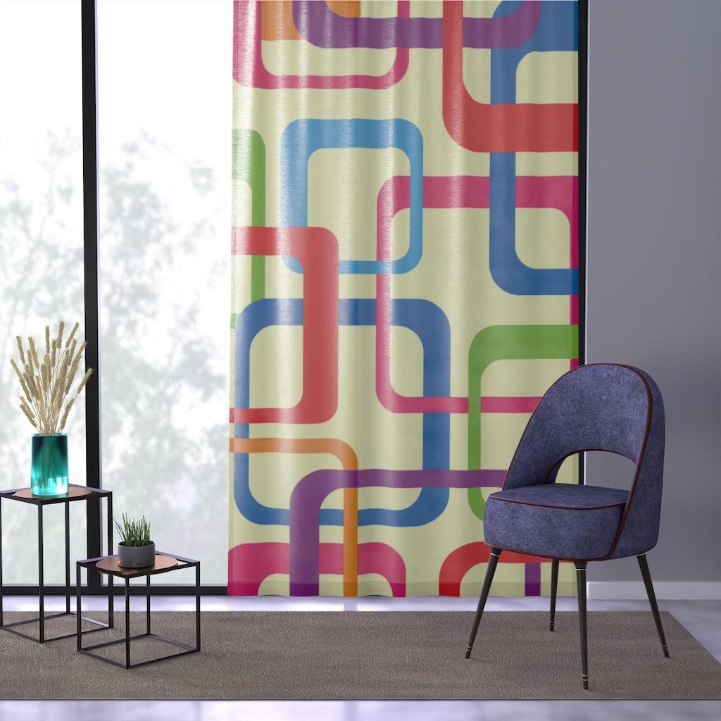 Retro Mod Squares MCM Multicolor Window Curtain | lovevisionkarma.com