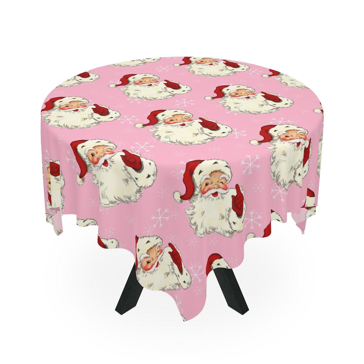 Pink Christmas Retro Winking Santa MCM Tablecloth | lovevisionkarma.com