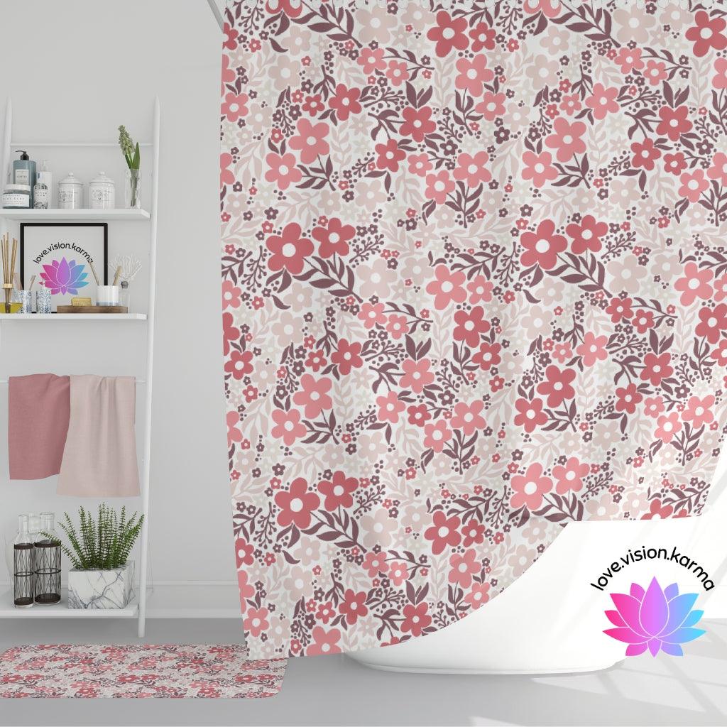 Retro Minimalist Flowers Mid Century Coral Shower Curtain | lovevisionkarma.com