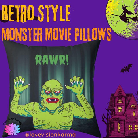 Creature from the Black Lagoon Vintage Inspired Halloween Throw Pillow | lovevisionkarma.com