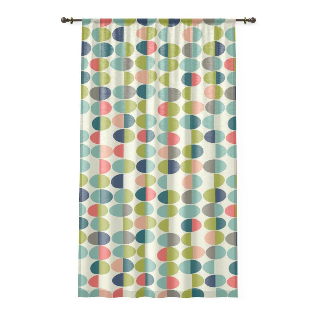 Groovy Mod Retro Ovals Green, Blue, Pink & Cream Sheer Window Curtain | lovevisionkarma.com