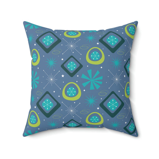 Retro 50s Space Age Atomic Burst Blue & Green MCM Throw Pillow | lovevisionkarma.com