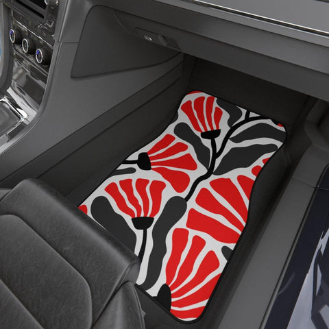 Groovy Abstract Flowers Retro MCM Red, White & Black Car Mats (Set of 4) | lovevisionkarma.com