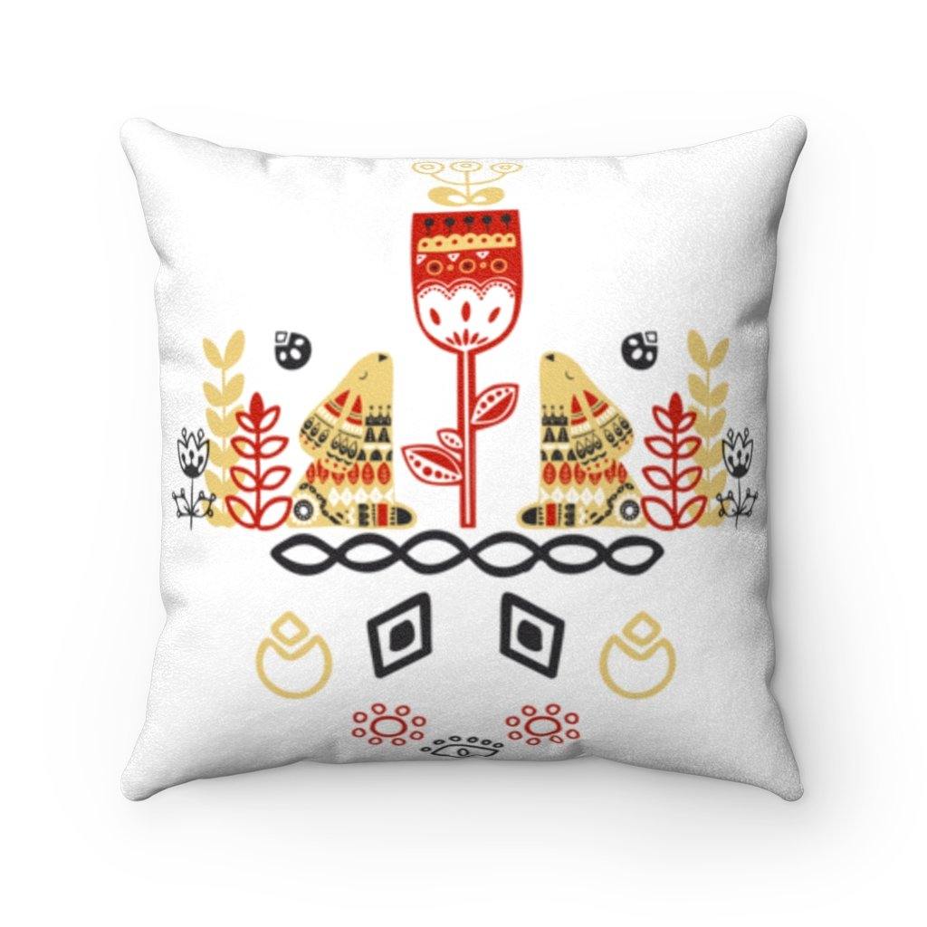 Scandinavian Nordic Folk Art Mustard & Red Rabbits Pillow | lovevisionkarma.com