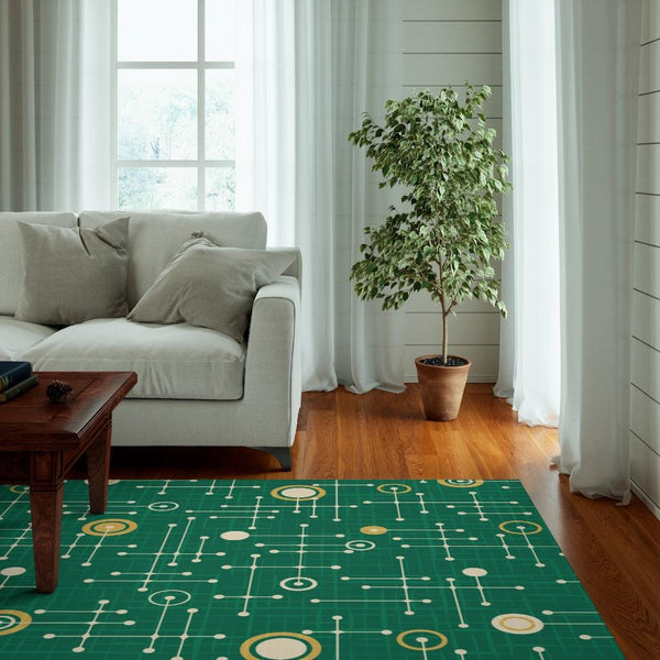 Mid Century Modern Abstract Geo Green Anti-Slip Area Rug | lovevisionkarma.com