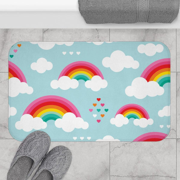 Rainbows and Sky Whimsical Bath Mat | lovevisionkarma.com