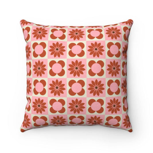 Retro Mod Flowers 60s Pink & Rust MCM Pillow | lovevisionkarma.com