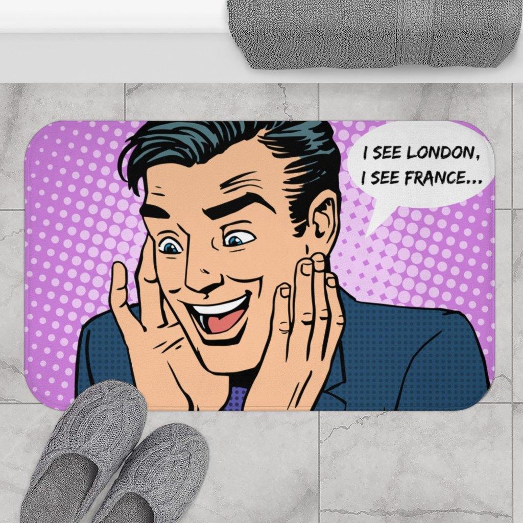 "I see London, I see France" Comic Pop Art Funny Bath Mat | lovevisionkarma.com