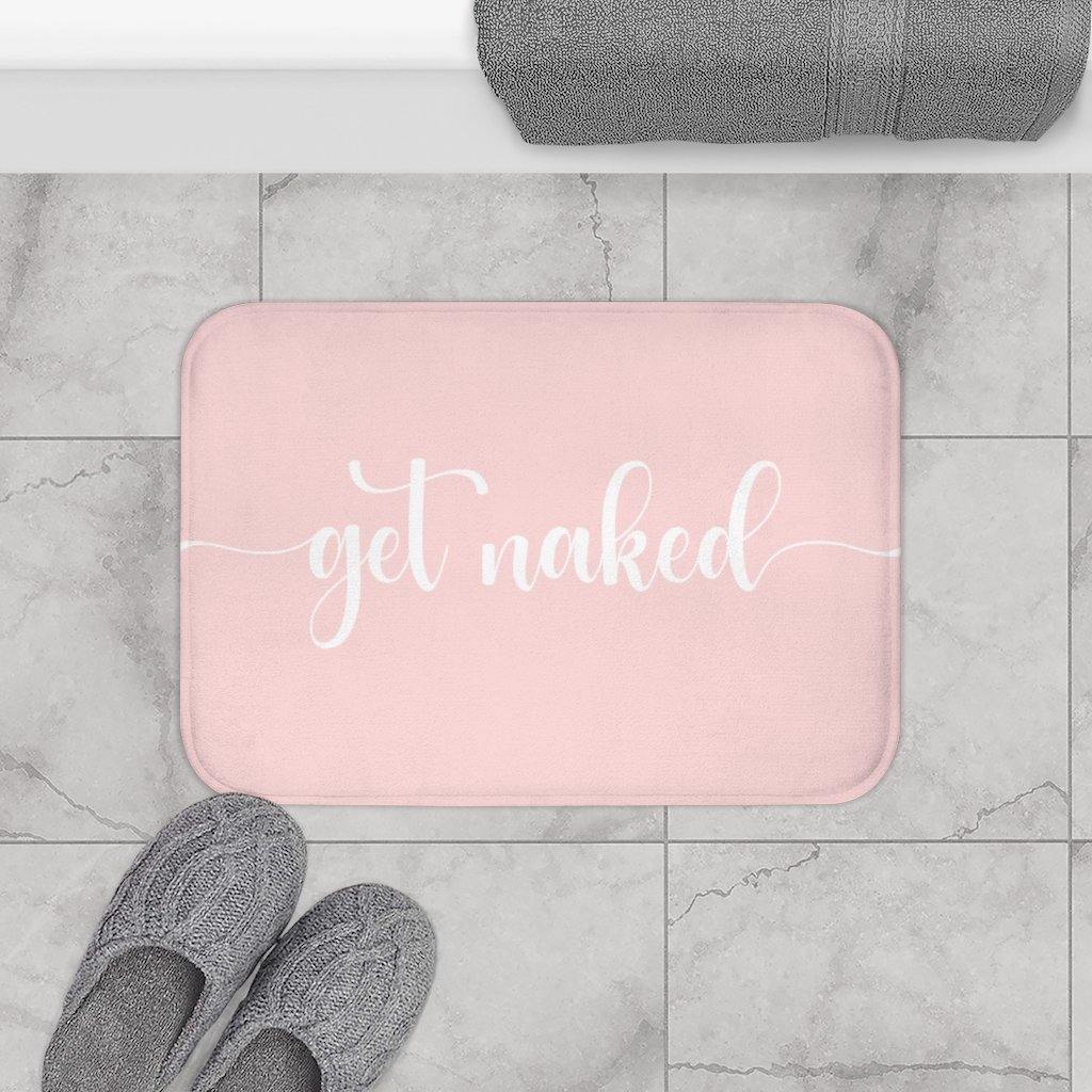 "Get Naked" Blush Pink Funny Modern Minimalist Bath Mat | lovevisionkarma.com