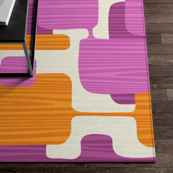 Retro MCM Mod Abstract Purple, Orange, Gray & Cream Anti-Slip Rug | lovevisionkarma.com