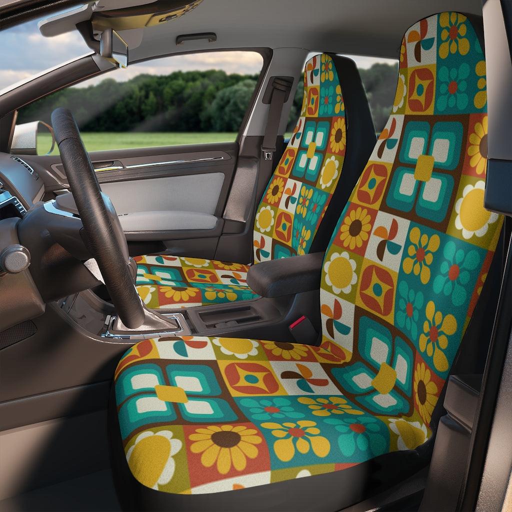 Groovy Mid Century Patchwork Style Multicolor Car Seat Covers | lovevisionkarma.com