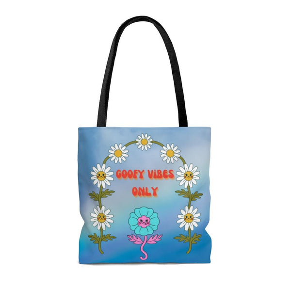 Hippie Flowers Goofy Vibes Retro Tote Bag | lovevisionkarma.com