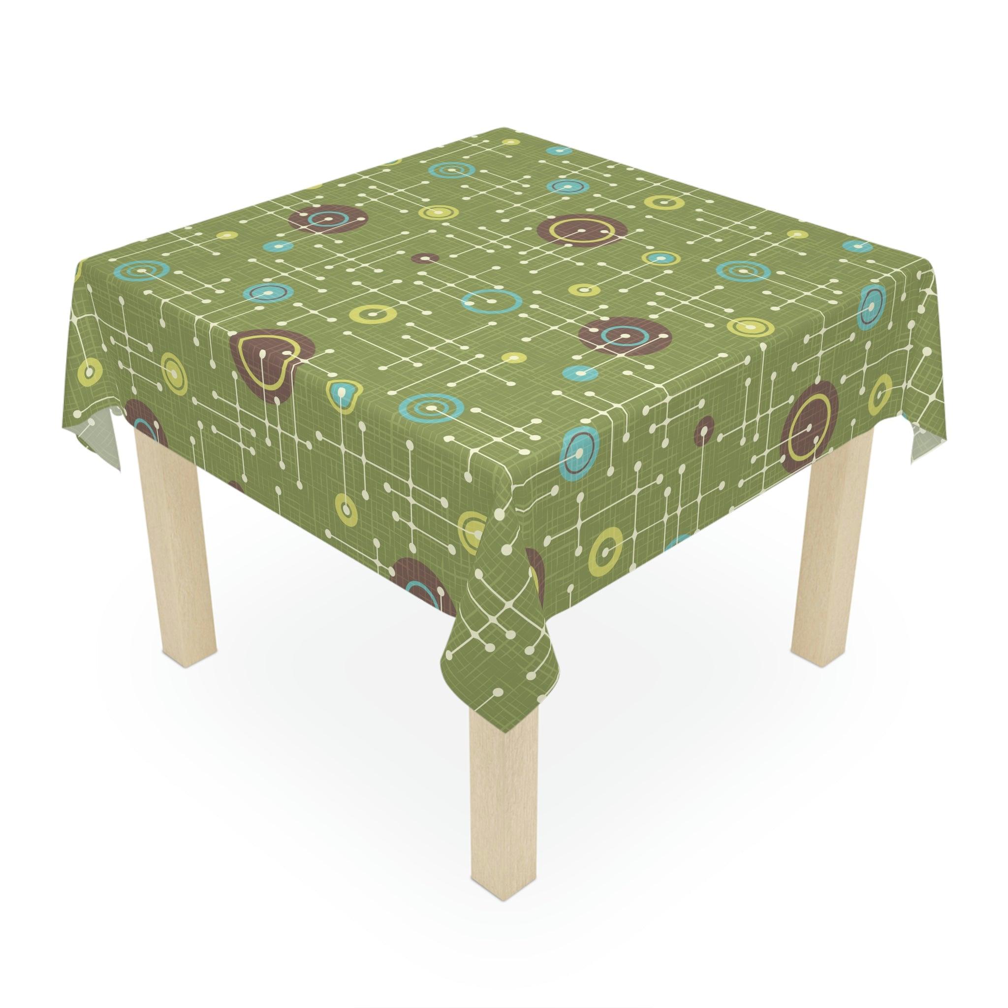 Retro 50s Eames Inspired MCM Lines Green Tablecloth | lovevisionkarma.com