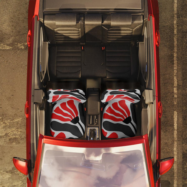 Retro Groovy Abstract Flowers Red, Black and White MCM Car Seat Covers | lovevisionkarma.com