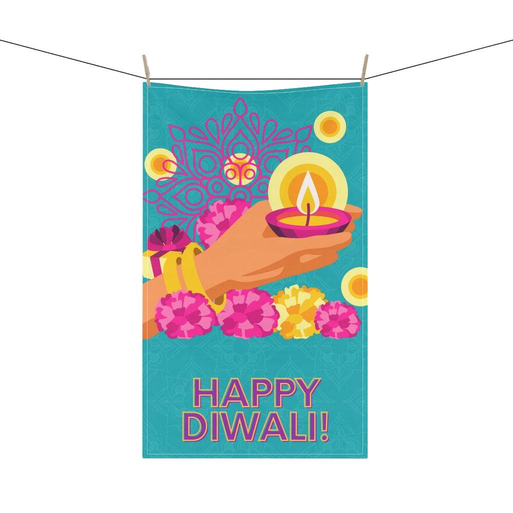 Happy Diwali Festive Home Decor, Multicolor Kitchen Tea Towel | lovevisionkarma.com