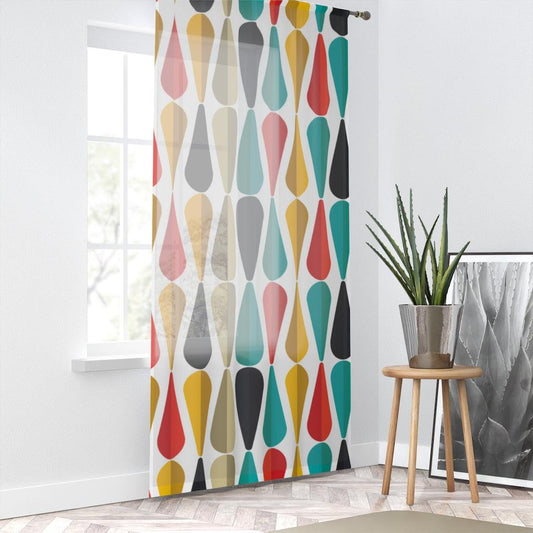 Retro Mid Century Mod Geometric Multicolor Sheer Window Curtain | lovevisionkarma.com