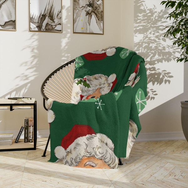 Vintage Santa MCM Style Green Velveteen Minky Blanket | lovevisionkarma.com
