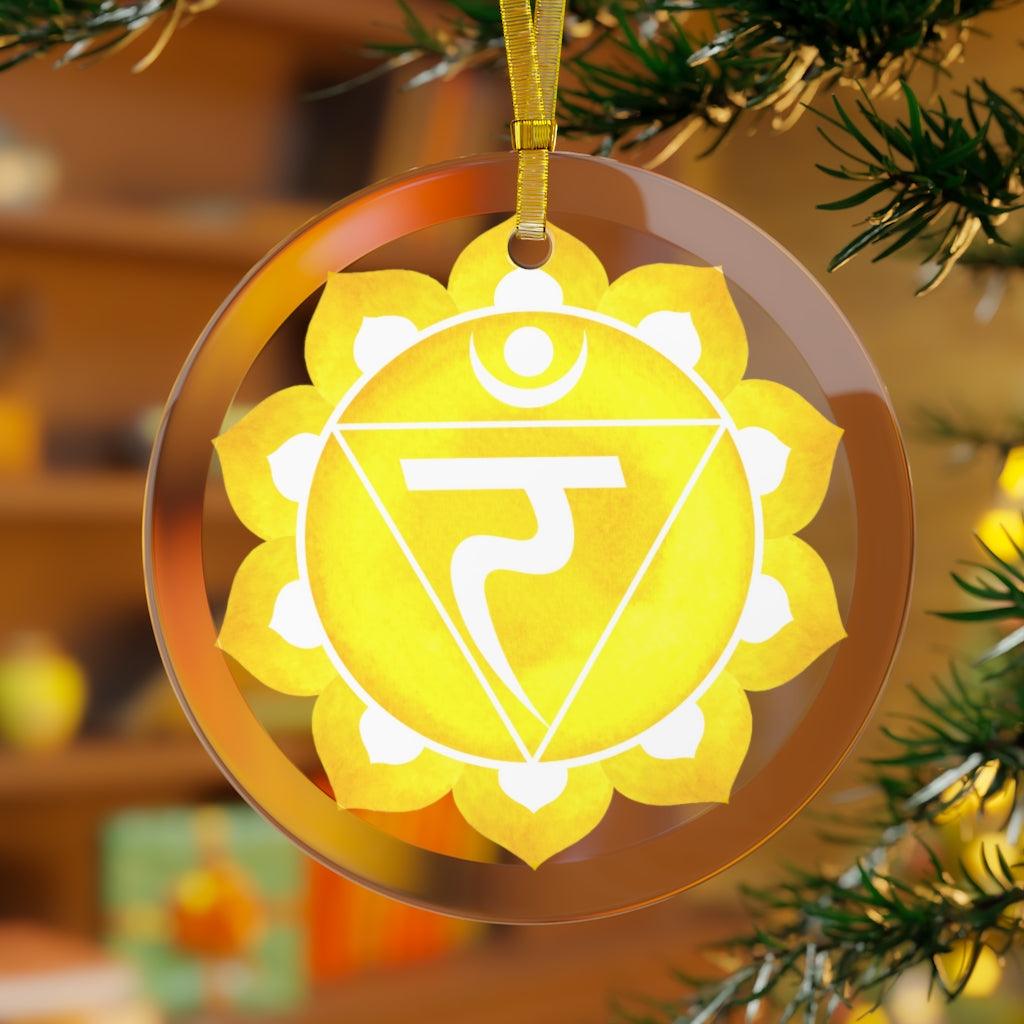 Manipura, Solar Plexus or Third Chakra Glass Ornament, Yoga Christmas Ornament | lovevisionkarma.com