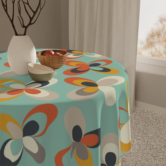 Retro MCM Danish Scandi Leaves Mint Tablecloth | lovevisionkarma.com