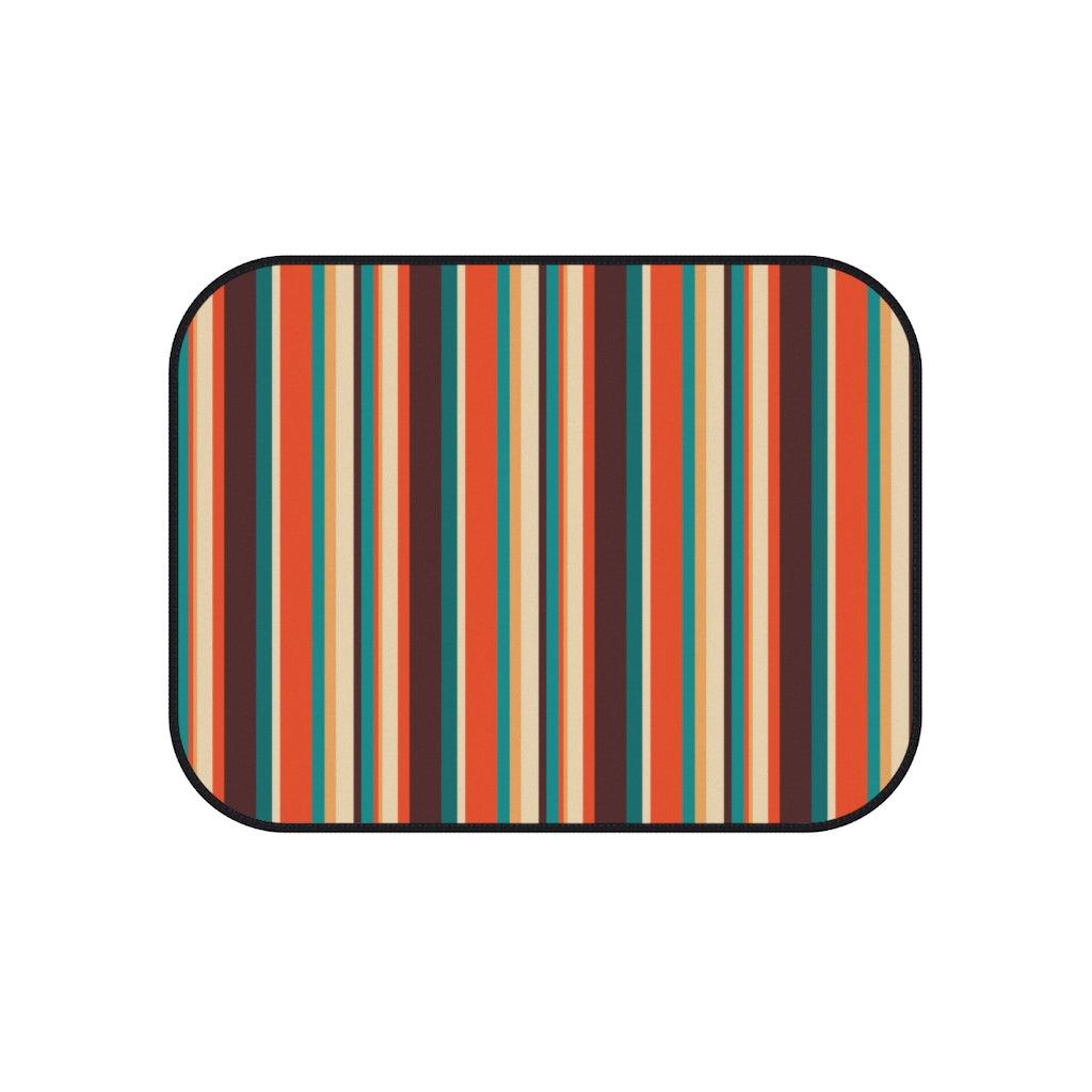 Retro 60s 70s Mid Century Stripes Brown, Orange & Blue Car Mats (Set of 4) | lovevisionkarma.com