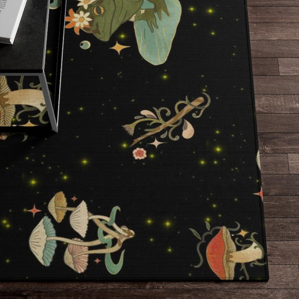 Boho Cottagecore Mushroom and Celestial Frog Anti-Slip Rug | lovevisionkarma.com